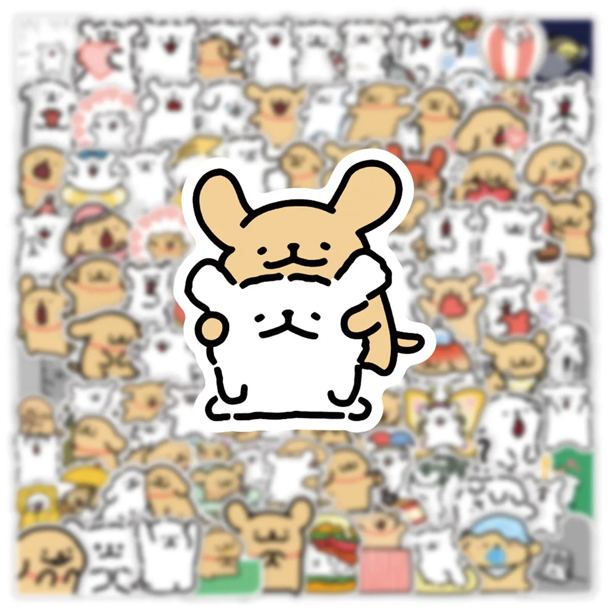 stickers kawaii chiens mignons expression activités 100 pièces blanc rose vert bleu opaques décoration