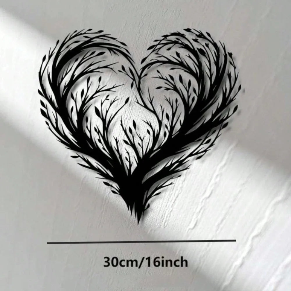 décoration murale cœur floral moderne noir branches feuilles romantique chambre saint valentin
