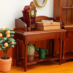 table toilette miniature 1/12 bois marron clair classique horloge livre cactus arrosoir