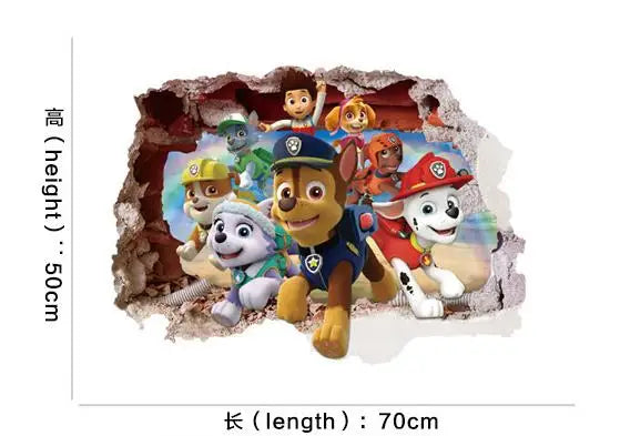 stickers muraux 3d pat'patrouille dessins animés personnages enfants bleu rouge orange
