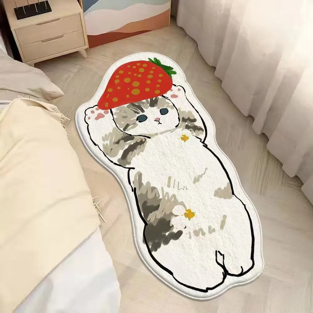 tapis gris cartoon chats motifs floraux polyester lavable machine maison chambre