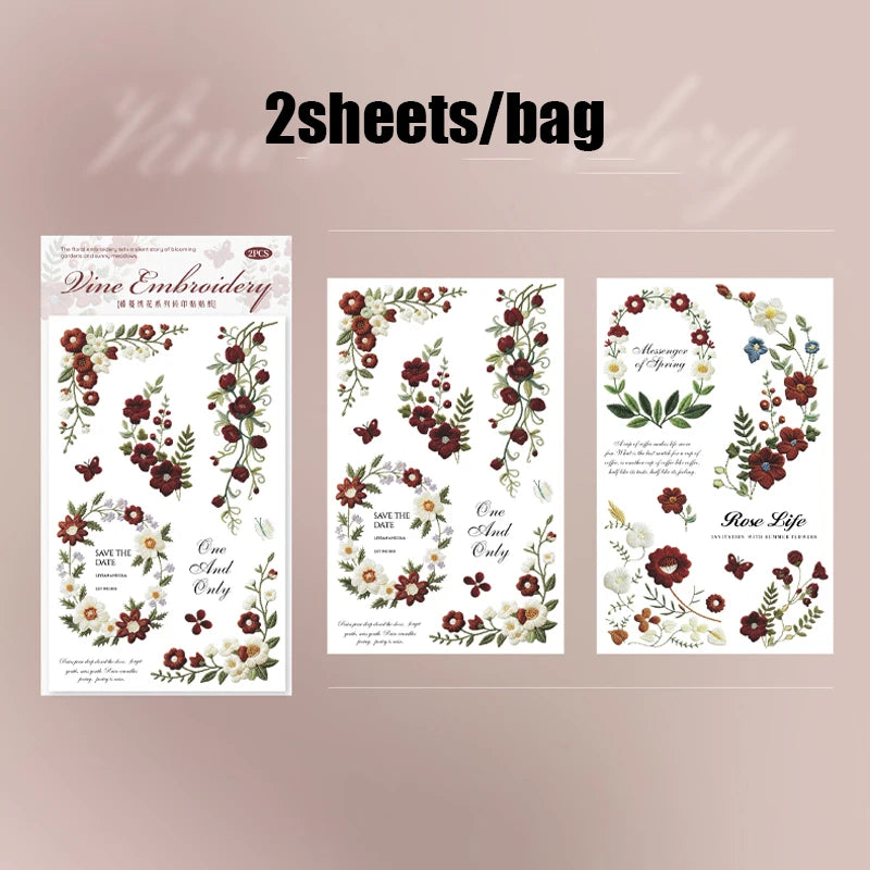 autocollants decoratifs fleurs feuilles papillons abeilles multicolores brodees scrapbooking journal decoration craft