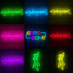 néon lumineux cyberpunk game zone texte abstrait vert bleu jaune rose violet moderne