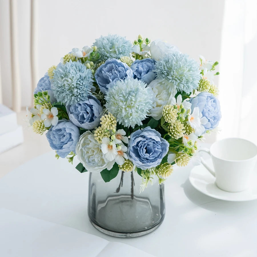 bouquet fleurs artificielles soie orange blanc rose bleu vert classique intérieur décoration maison anniversaire