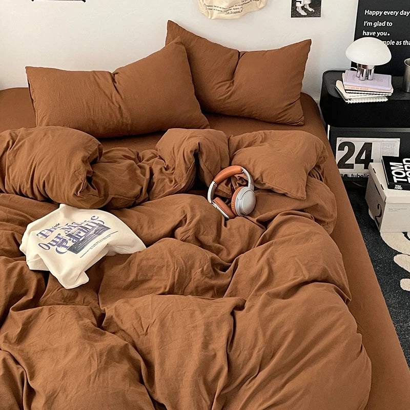 housse couette texturée gris foncé marron vert foncé olive décontractée minimaliste cozy chambre coucher