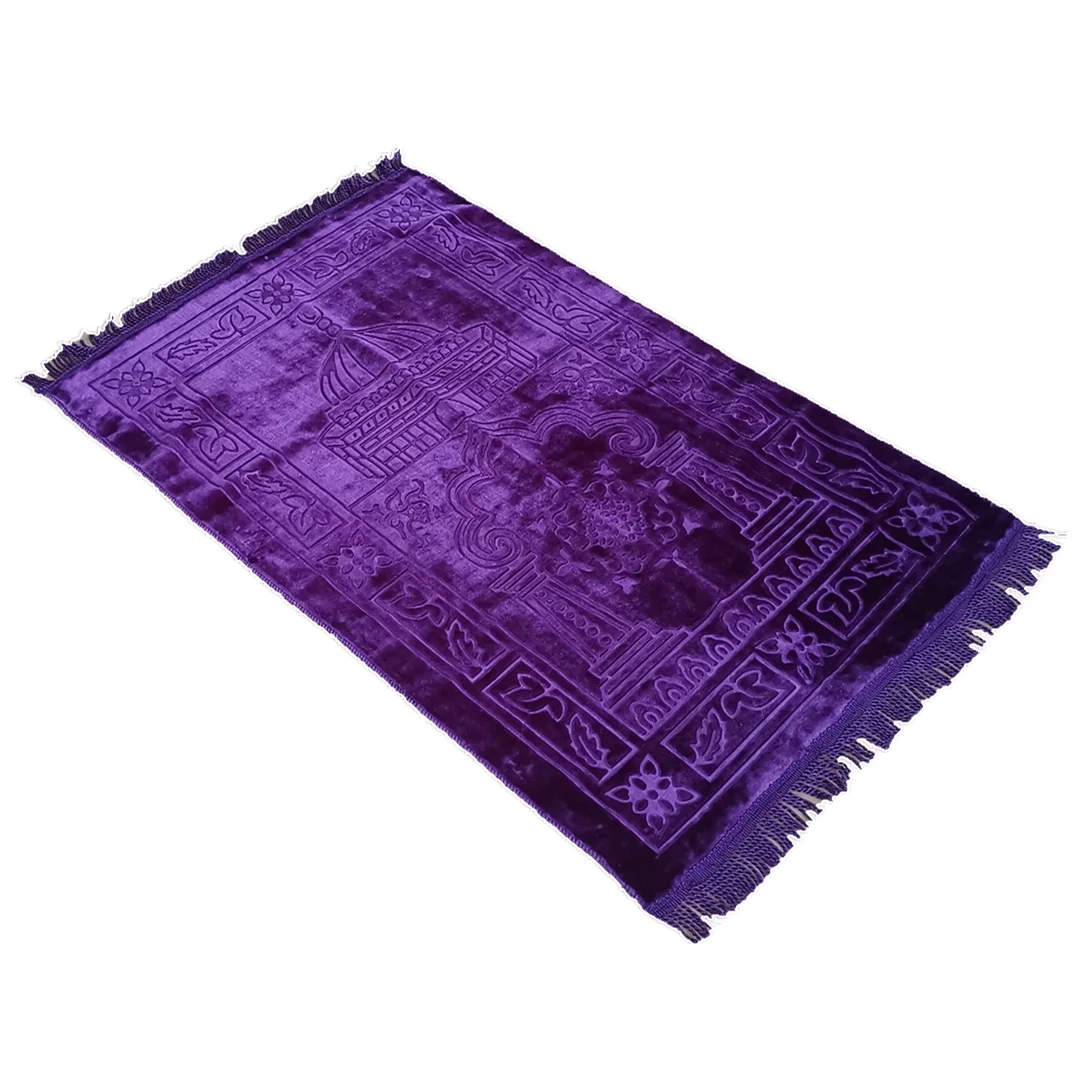 tapis prière polyester velours motifs géométriques floraux gris bleu vert violet moderne élégant İslam