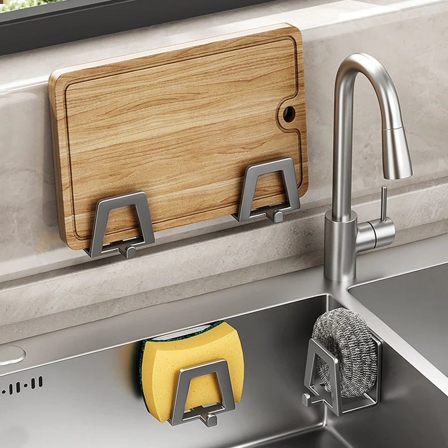rangements muraux multifonctions support éponge brosse métal moderne minimaliste adhésif cuisine organizer