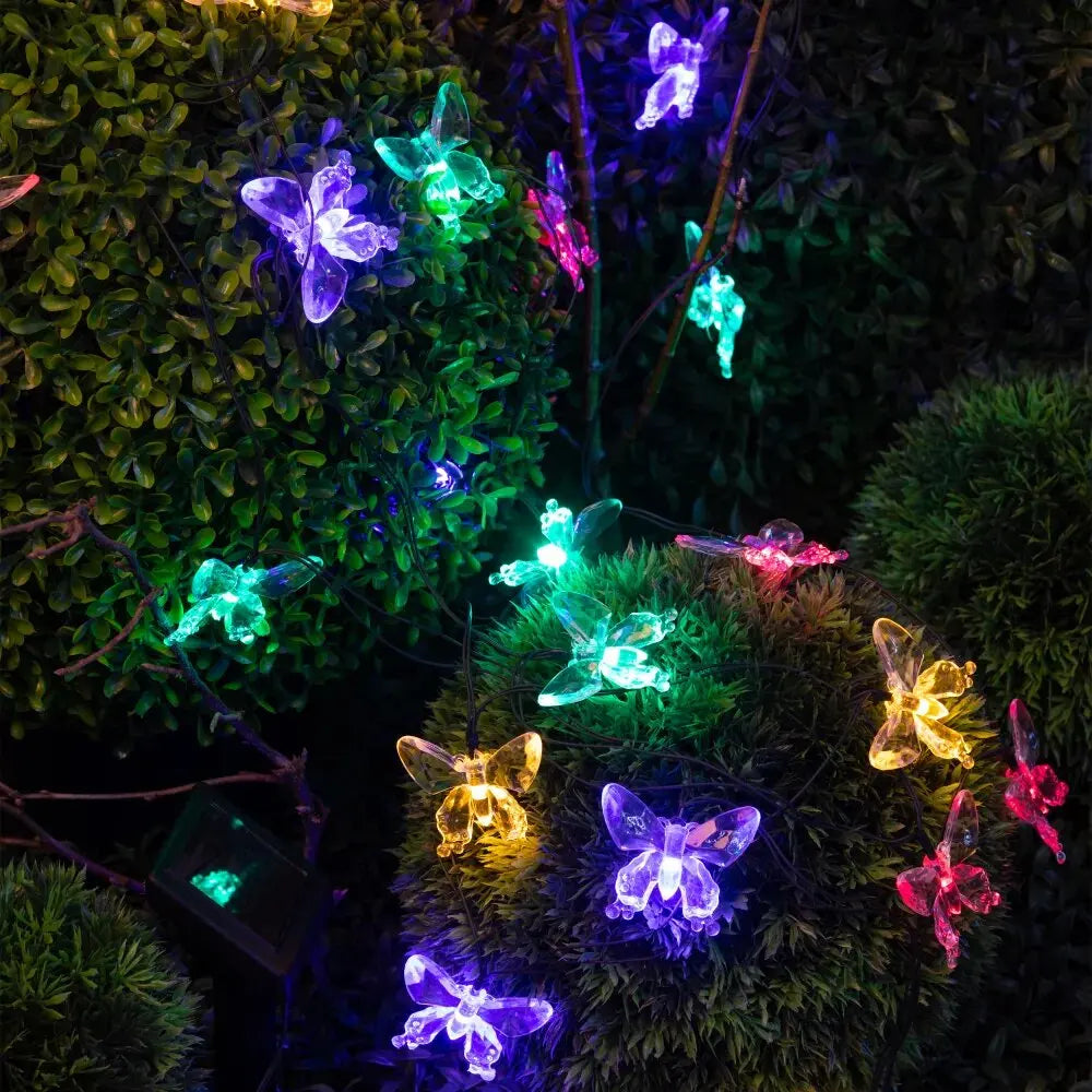 guirlande lumineuse papillons multicolores extérieure ip65 modes solaire étanche décoration patio noël festive led
