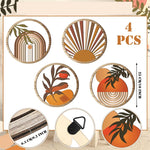 décorations murales bois clair orange marron vert motifs abstraits boho vintage moderne fixations noires