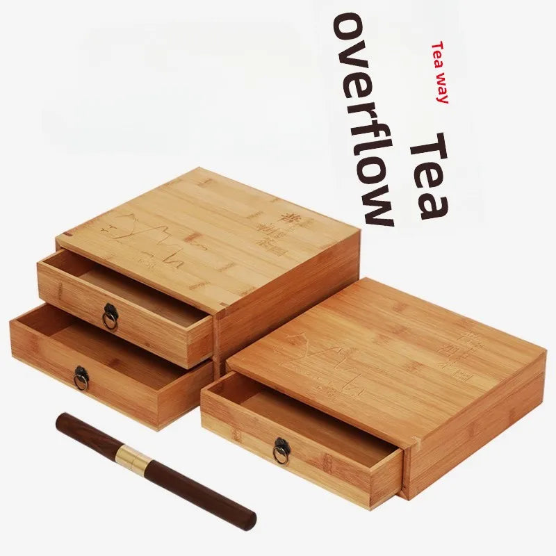 boîte thé rectangle bois naturel poignées métalliques thé rouleaux rangement traditionnel respectueux environnement chinese