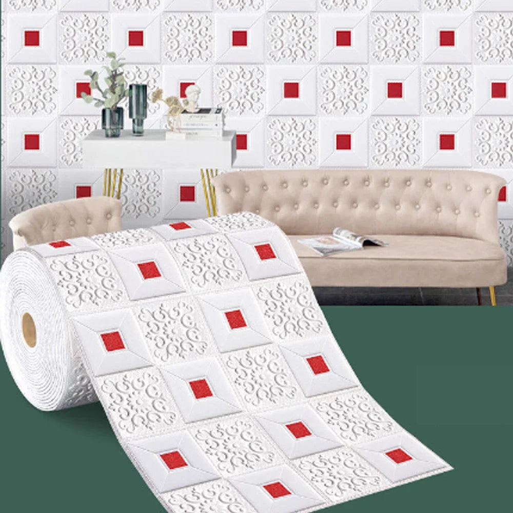 panneau décoratif mural adhésif blanc motif géométrique carrés dorés moderne élégant salon chambre