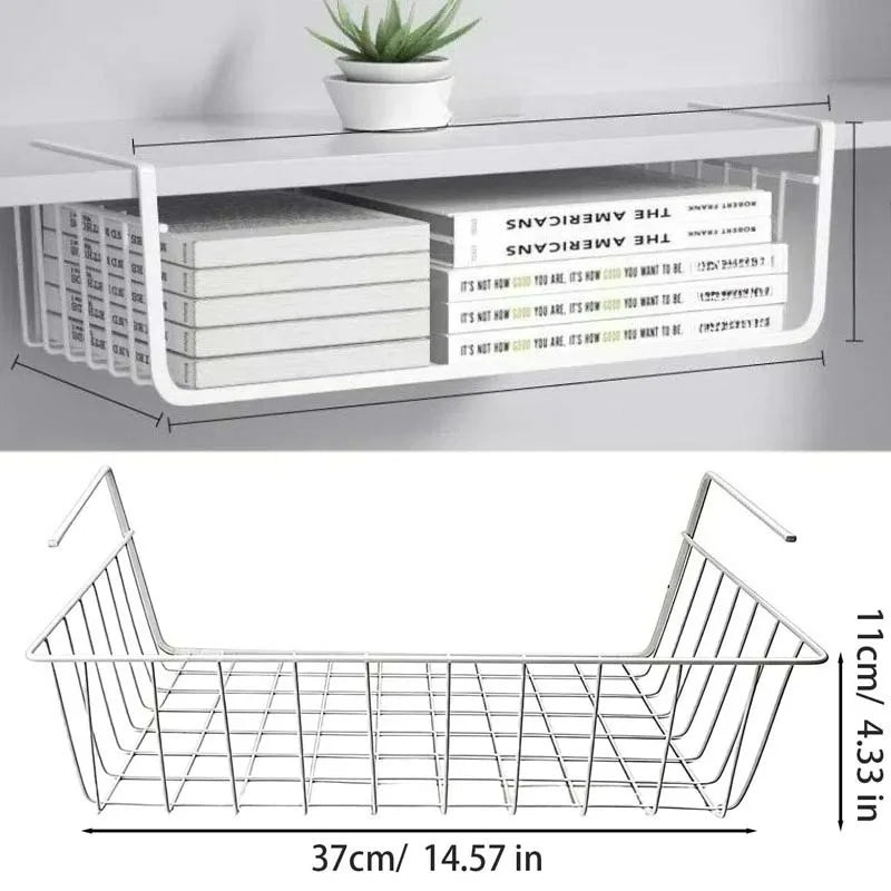 panier suspendu maille métallique argenté noir blanc clips rangement moderne cuisine salon