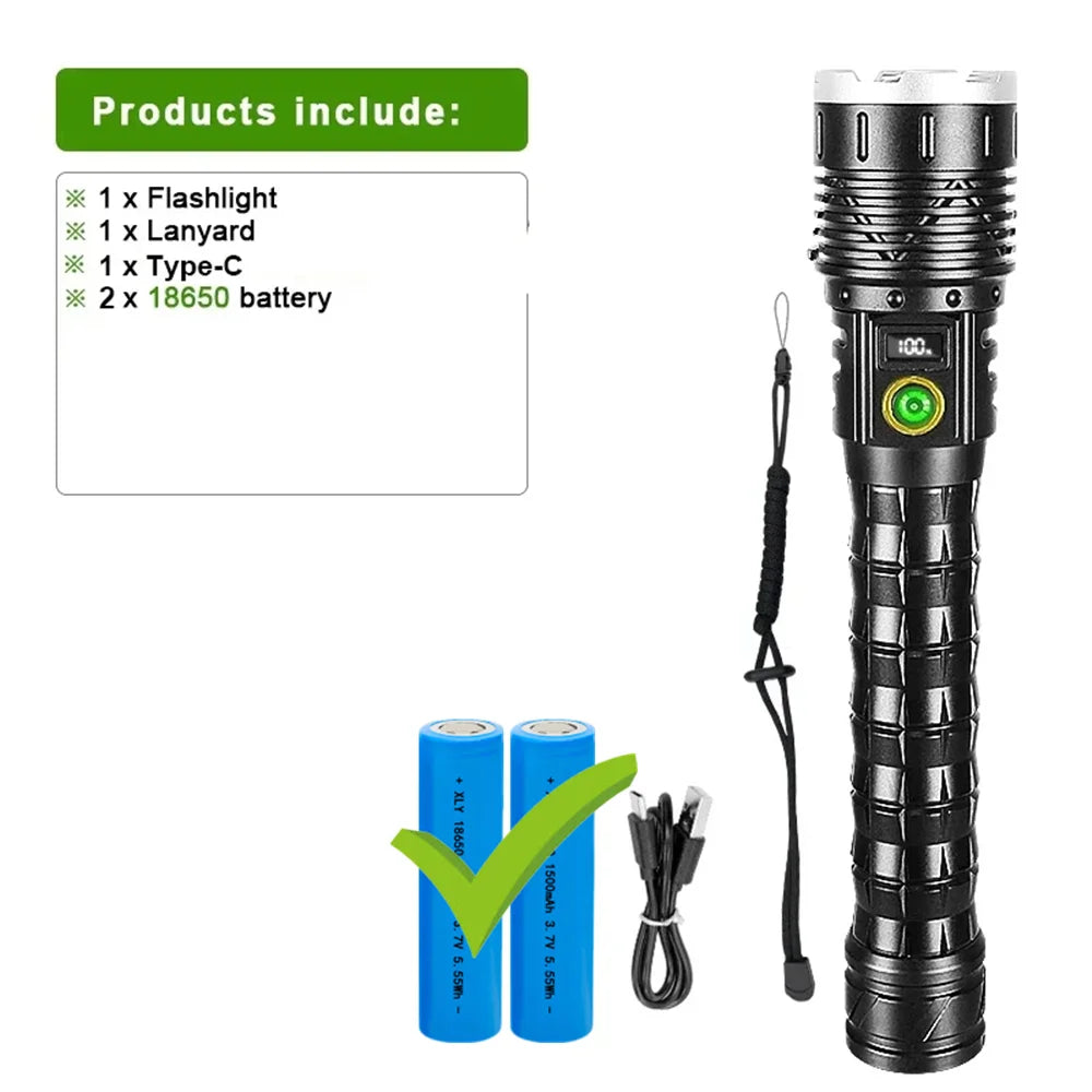 projecteur led rechargeable longue portée lumiere intense tactique hightech mode variateur résistant chocs