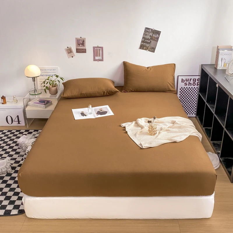 housse lit marron clair unie légèrement texturée moderne élastiques adultes lit double queen king