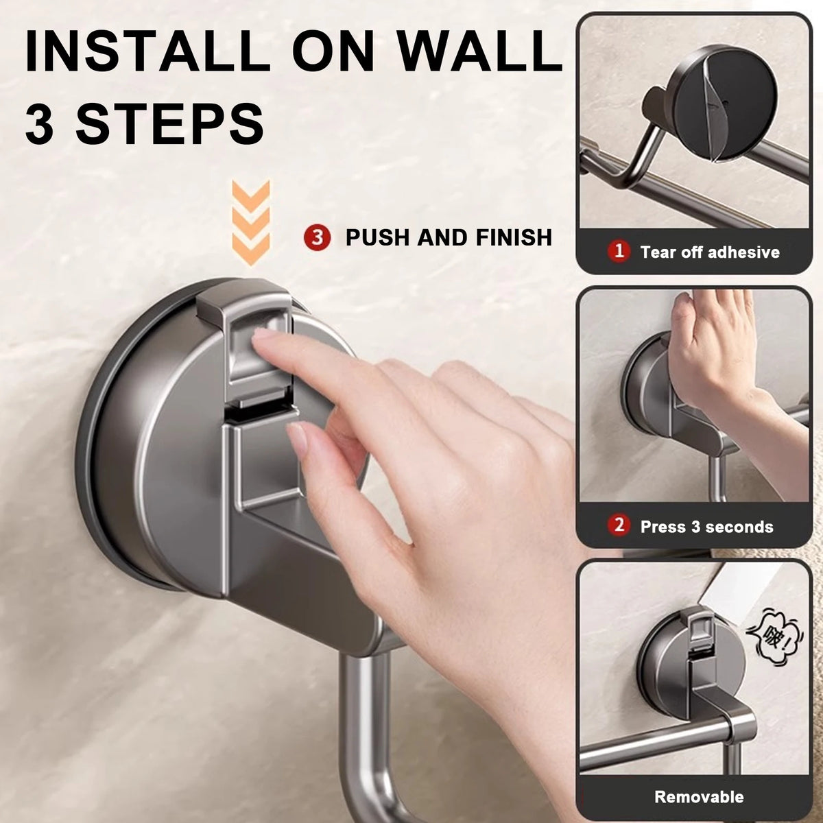porte serviettes mural adhésif gris lisse moderne salle bain 30 40 50cm double barre