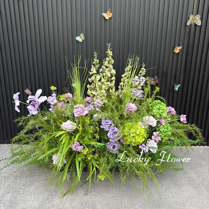 décoration murale naturelle composition florale variée couleurs vives rustique bienvenue mariage