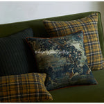 taies d'oreiller jacquard imprimées motif floral paysage vintage bleu vert beige respectueux environnement dimension