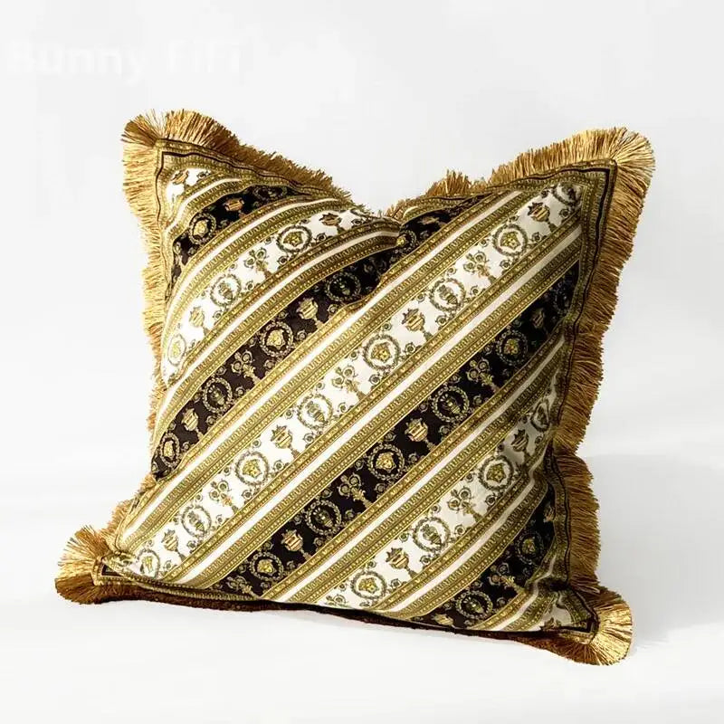 housse coussin carré léopard doré franges velours coton polyester décoration sofa chambre voiture