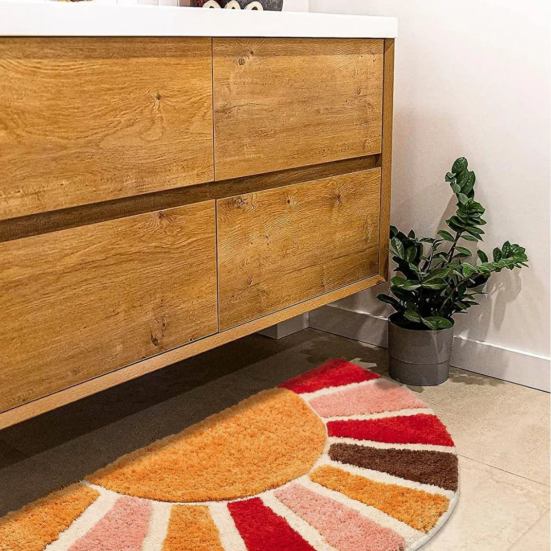 tapis bain antidérapant polyester fleuri orange rouge moderne intérieur campement doux pelucheux