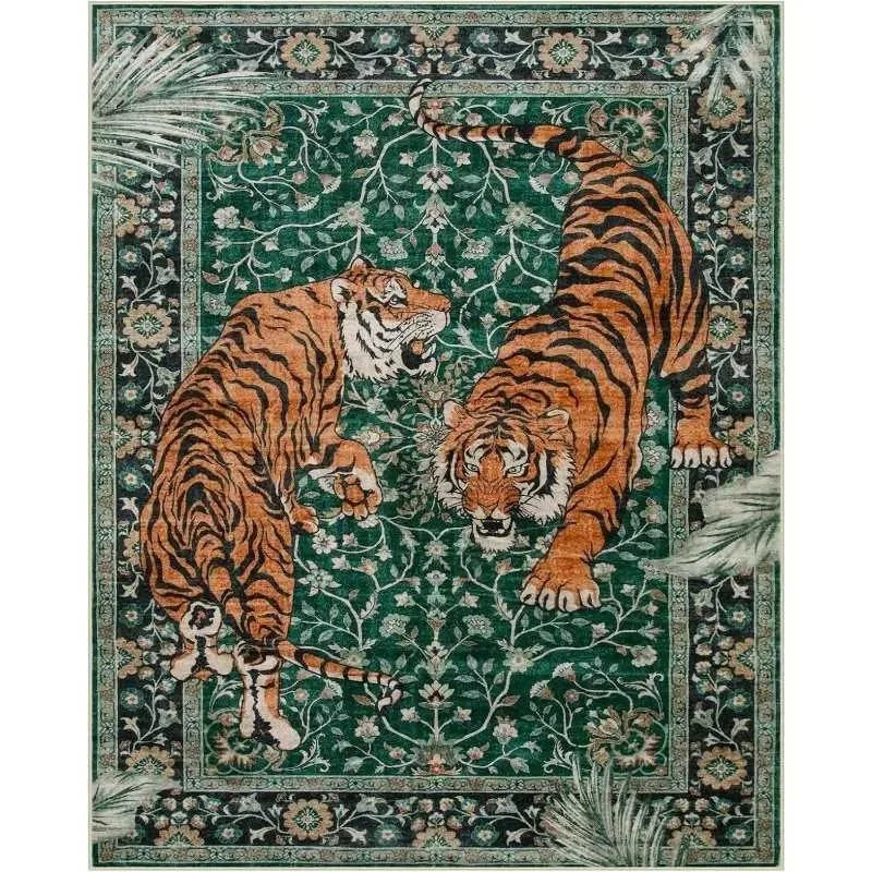 tapis sol intérieur motif tigre fleurs oriental vintage doux antidérapant salon chambre maison
