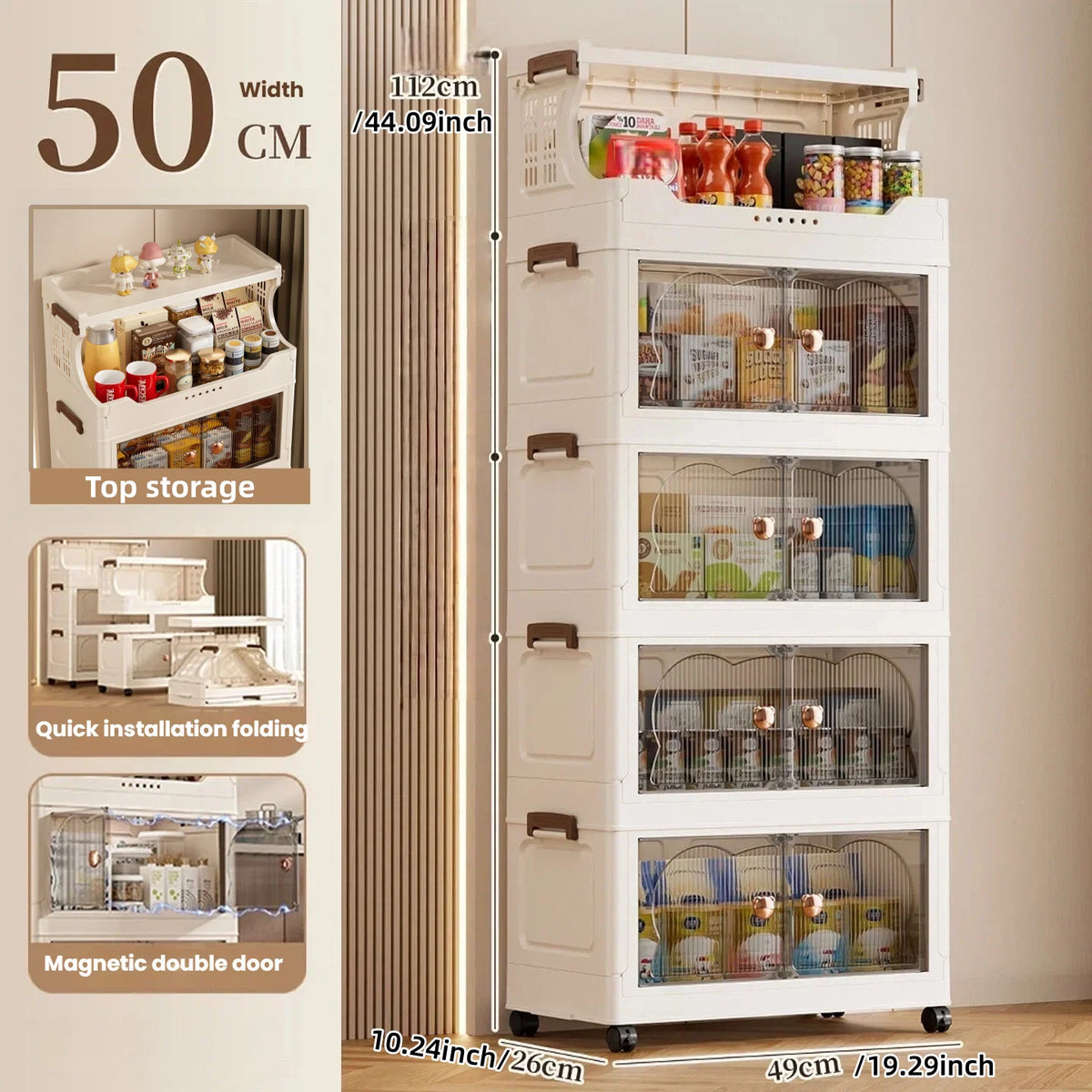 boîtes rangement pliant roulette blanc cassé moderne transparent arches