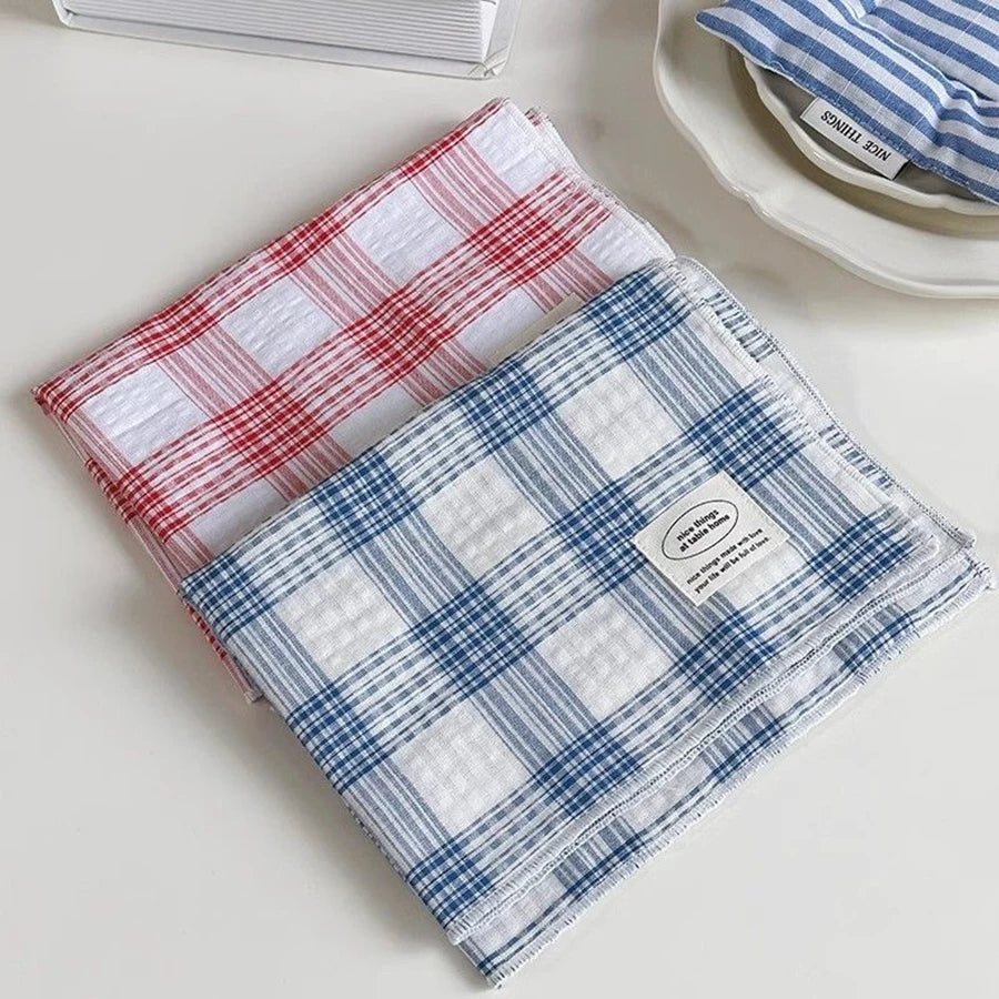 serviettes cuisine carreaux blanc rouge bleu tissé classique opaques