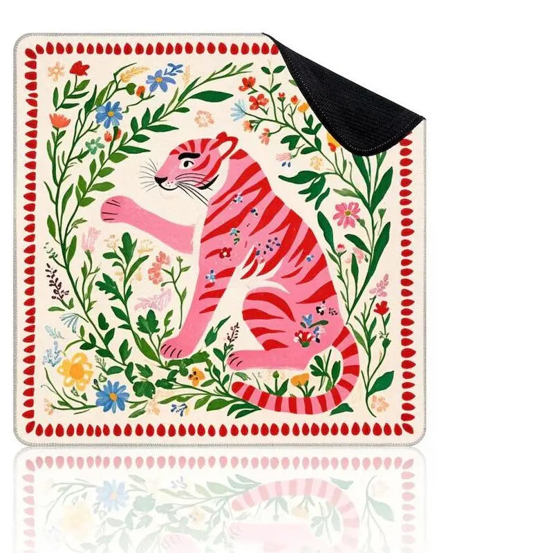 tapis jeu mahjong carré motif tigre orange floral caoutchouc antidérapant jeux société