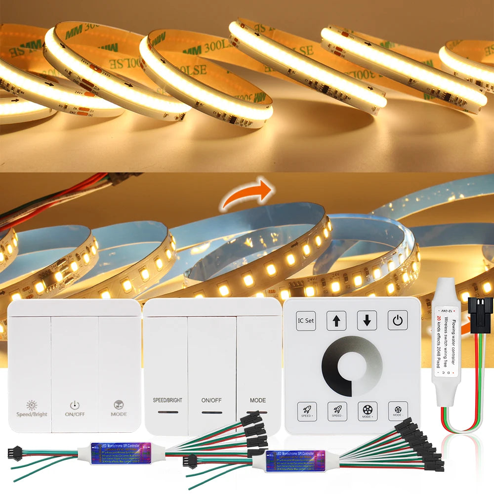 ruban led blanc ws2811 24v cob 360leds smd 120leds contrôleur tactile synchronisation