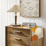 nappe table motif géométrique moderne beige orange blanc tissu lin facile nettoyage cuisine salle