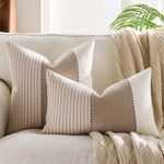 housse coussin décorative rustique rayures horizontales beige bleu marine rose clair polyester
