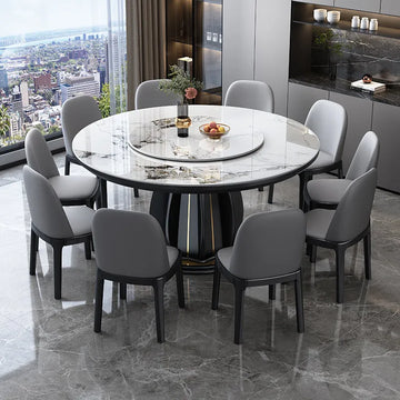 table ronde bois marbre moderne gris noir blanc chaises assises plateau central pieds