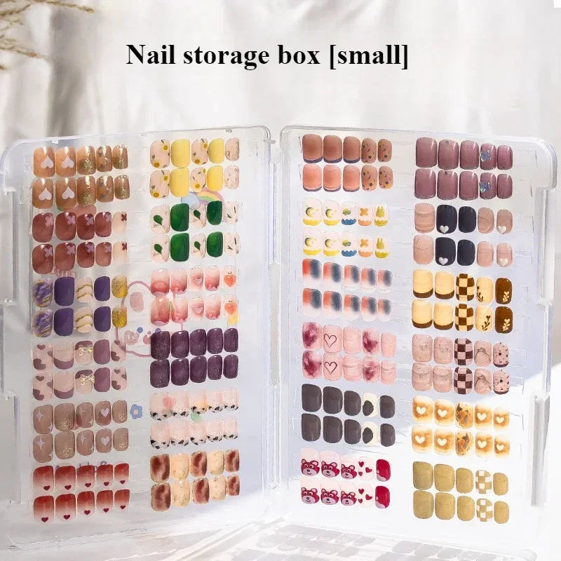présentoir moderne faux ongles divers couleurs motifs boîtes rangement transparentes autocollants