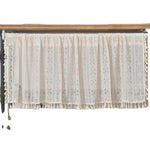 rideau cuisine beige dentelle géométrique vintage bohème opacité crochets franges