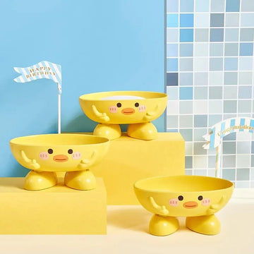 récipient savon forme canard drainage décoration festive ludique serviettes motifs canards blanc bleu Jaune
