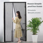 rideau porte anti moustiques aimants gris clair noir rayures horizontales semi transparent moderne ventilation