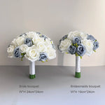 bouquets roses artificielles mariage blanc bleu gris classique élégant demoiselles honneur égliseDecorationOccasionFleursArtificielles