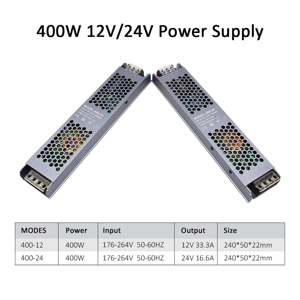 alimentation électrique 12v 24v 60w 100w 200w 300w 400w 110v 220v gris métallique certifié