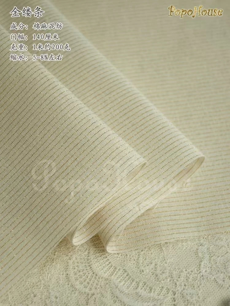 tissu popeline rayé rustique coton lin beige rouge bleu opaque artisanal biodegradable 140cm
