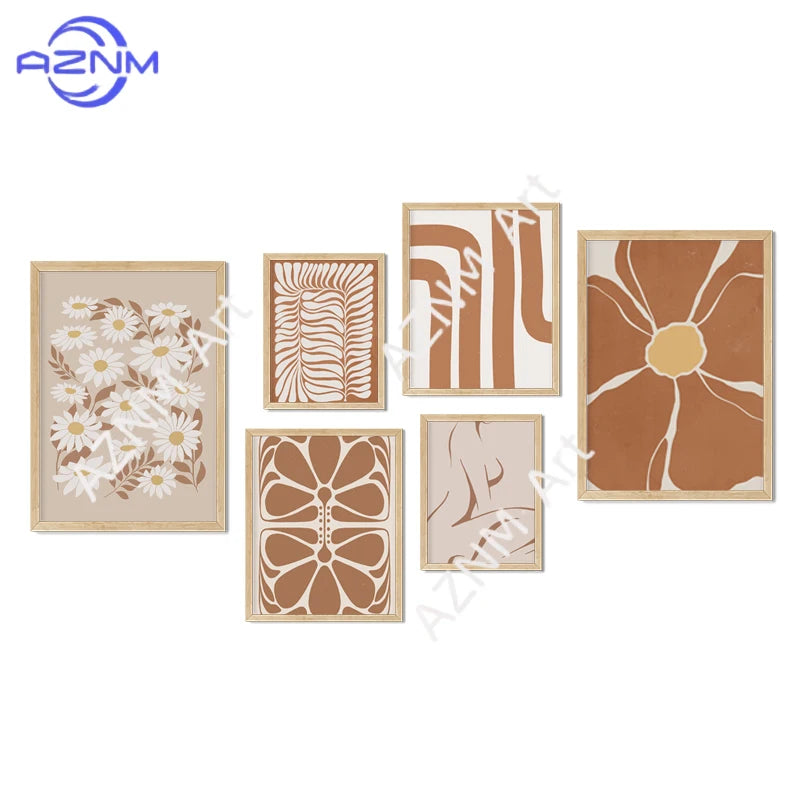 tableau toile art fleurs blanches motifs abstraits minimalistes décoration salon moderne cadre bois