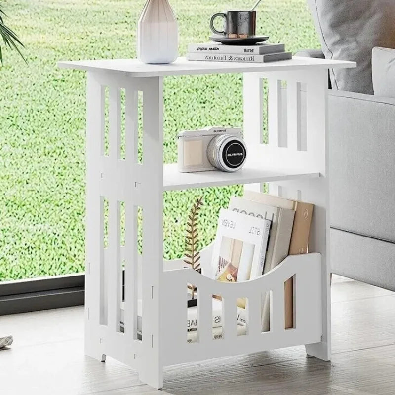table d'appoint moderne bois blanc tiroir panier rangement vis blanc