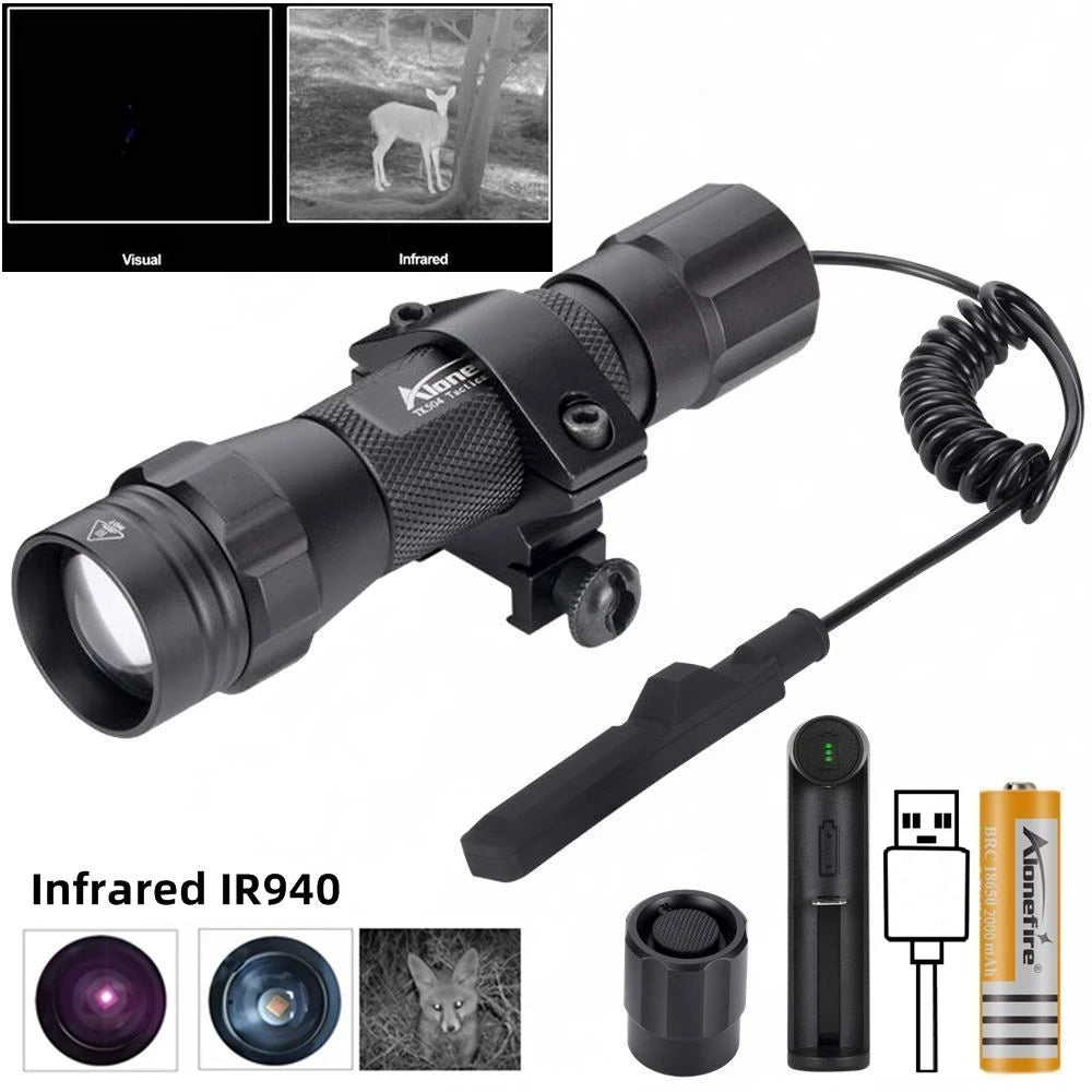 lampe torche noire infrarouge lumineuse intense résistante moderne tringle modes réglables