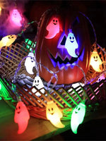 guirlande lumineuse halloween fantômes souriants led blanc jaune vert rose bleu festive vacances