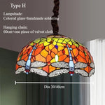 lampe suspendue tiffany multicolore art nouveau vintage motifs floraux chaîne métallique