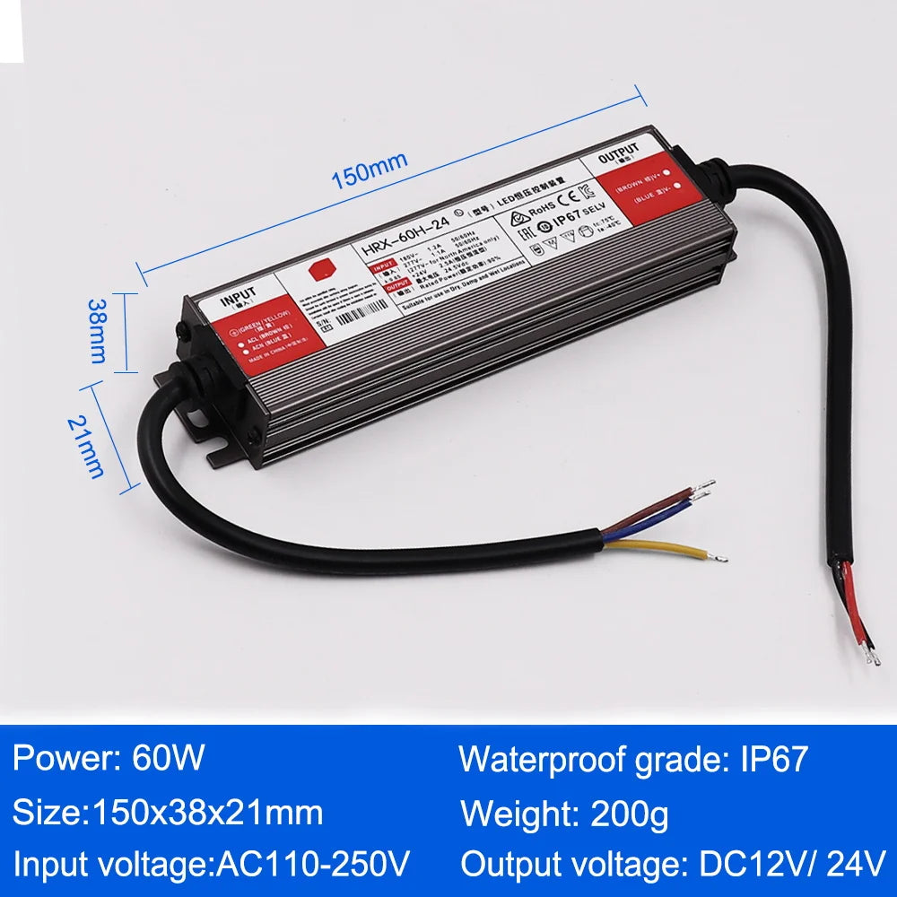 transformateur électrique led 12v 24v ip67 gris rayures clips câbles