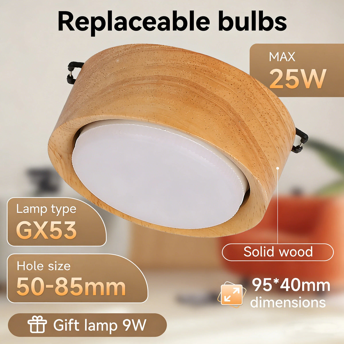 lampe encastrable bois naturel blanc modernes clips câble alimentation ampoule gx53 minimaliste encastrée