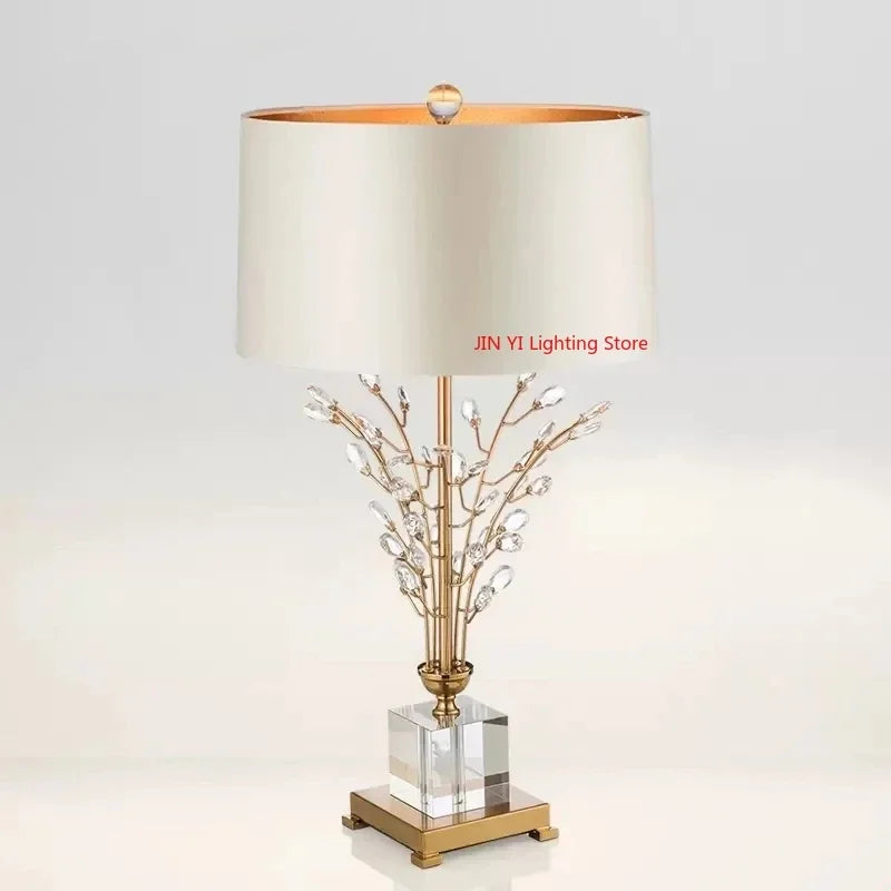 Lampe de chevet LED cristal arbre fleur beige