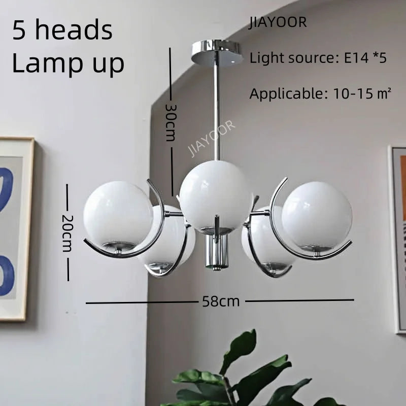 lustre led moderne sphères translucides blanc chrome interrupteur tactile salon chambre