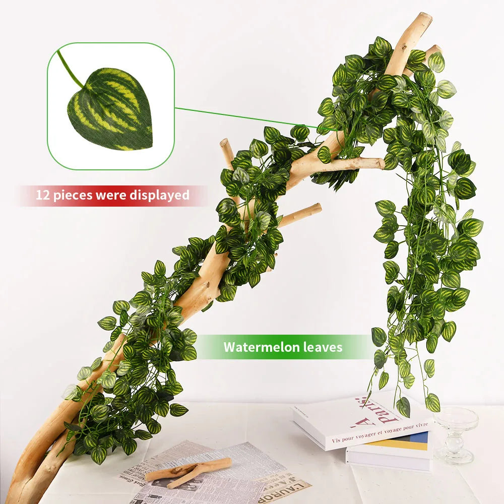 guirlande végétale artificielle feuilles vigne vert moderne 210cm extérieur accroché 72feuilles simple