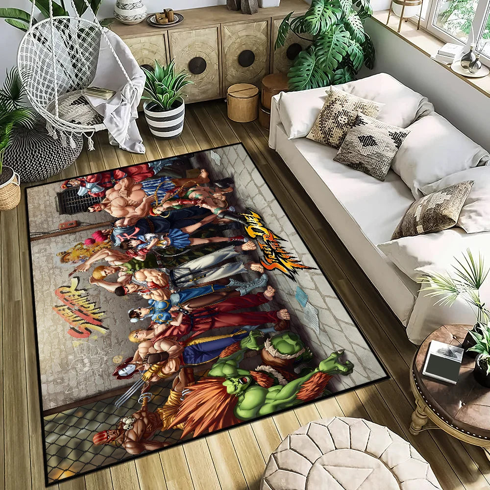 tapis multicolore street fighter personnages duel antidérapant feutre daim salon chambre