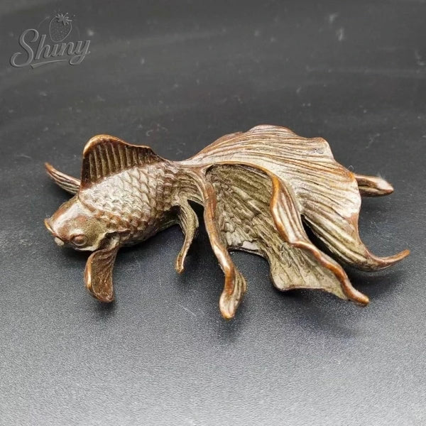 statue métal poissons stylisés bronze doré animal compagnie meuble rétro décorative fengshui